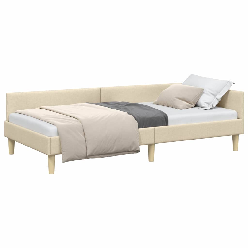 vidaXL Cadru de pat colțar cu headboard Crem 100 x 200 cm țesătură