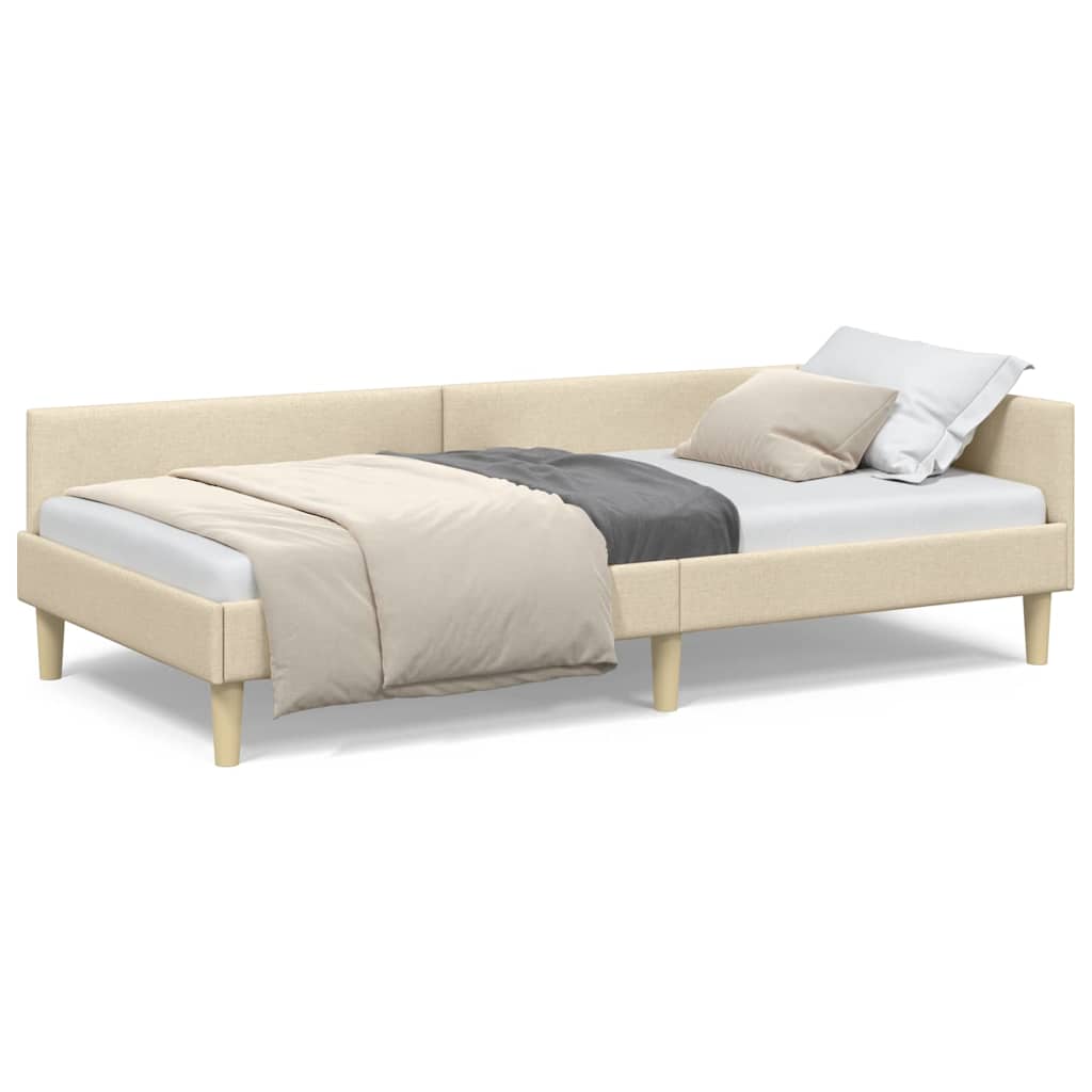 vidaXL Cadru de pat colțar cu headboard Crem 100 x 200 cm țesătură