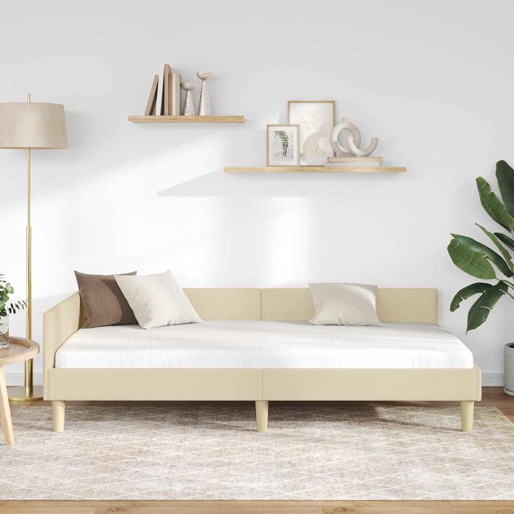 vidaXL Cadru de pat colțar cu headboard Crem 100 x 200 cm țesătură