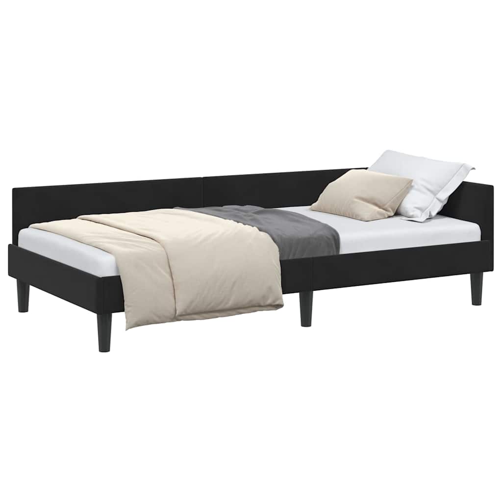 vidaXL Cadru de pat colțar cu headboard Negru 90 cm x 190 cm Catifea