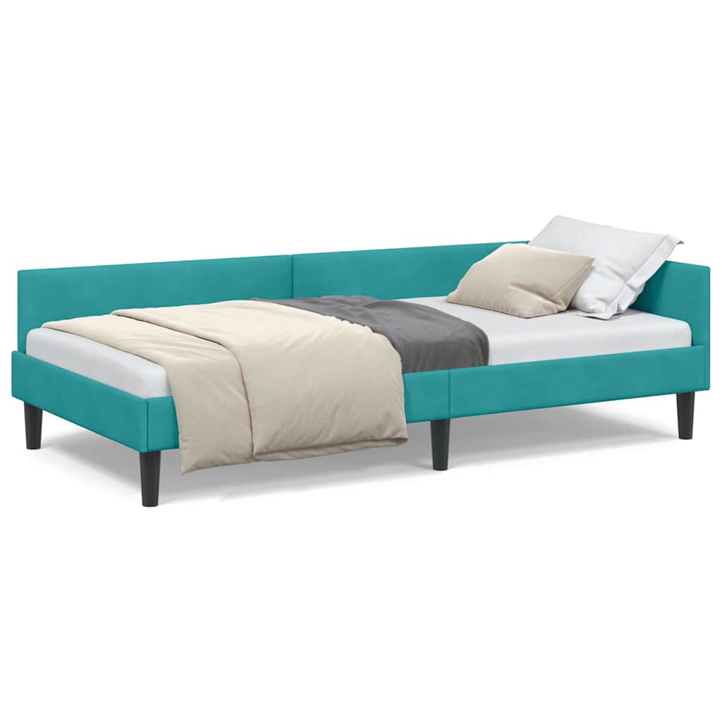 vidaXL Cadru de pat colțar cu headboard Turcoaz 90 cm x 190 cm Catifea