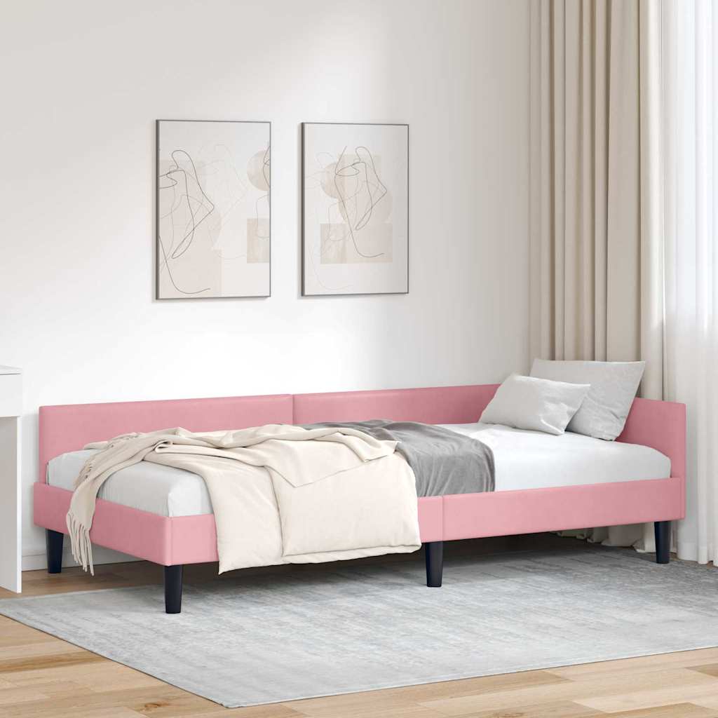 vidaXL Cadru de pat colțar cu headboard Roz 90 cm x 200 cm Catifea
