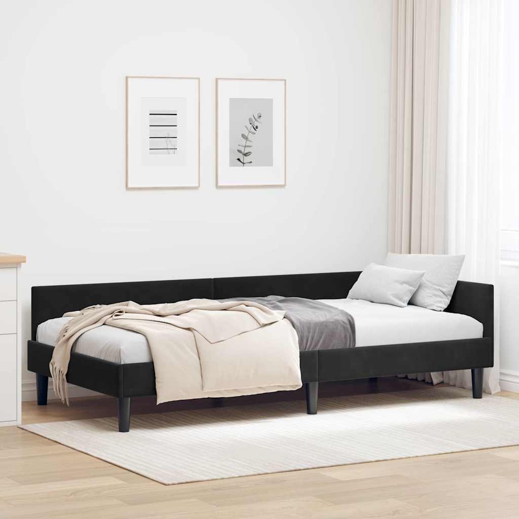 vidaXL Cadru de pat colțar cu headboard Negru 90 cm x 200 cm Catifea