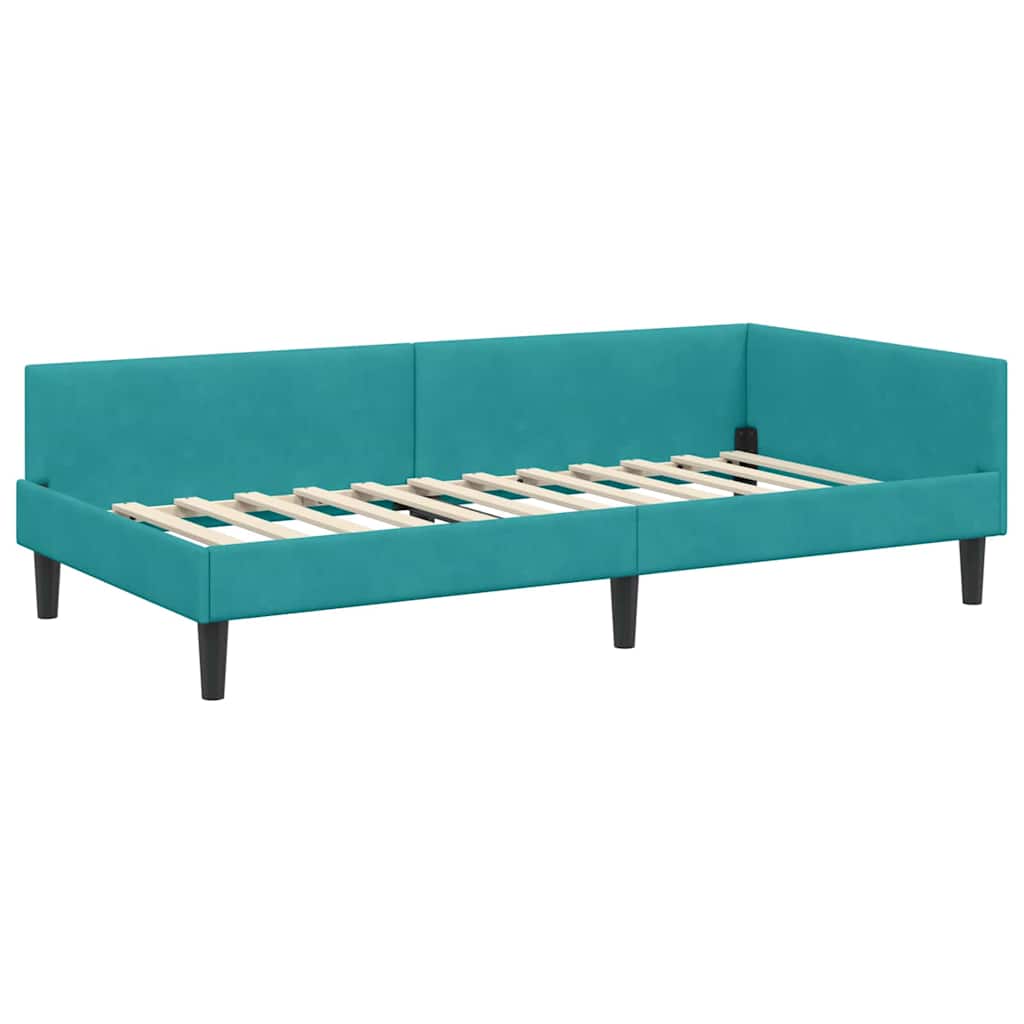 vidaXL Cadru de pat colțar cu headboard Turcoaz 90 cm x 200 cm Catifea