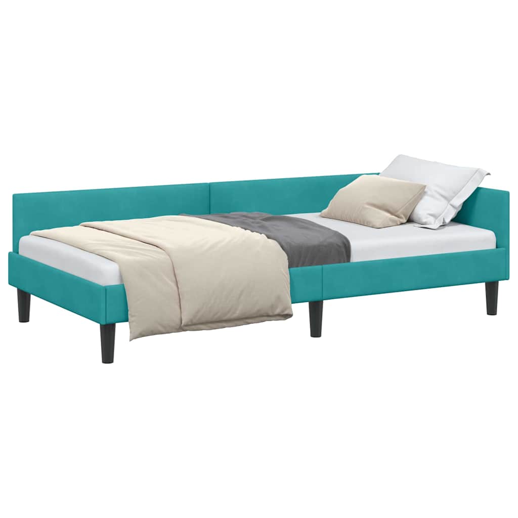 vidaXL Cadru de pat colțar cu headboard Turcoaz 90 cm x 200 cm Catifea
