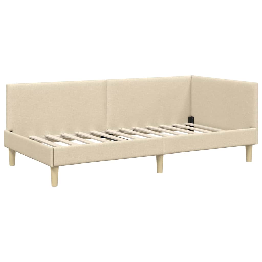 vidaXL Cadru de pat colțar cu headboard Crem 90 cm x 200 cm Catifea