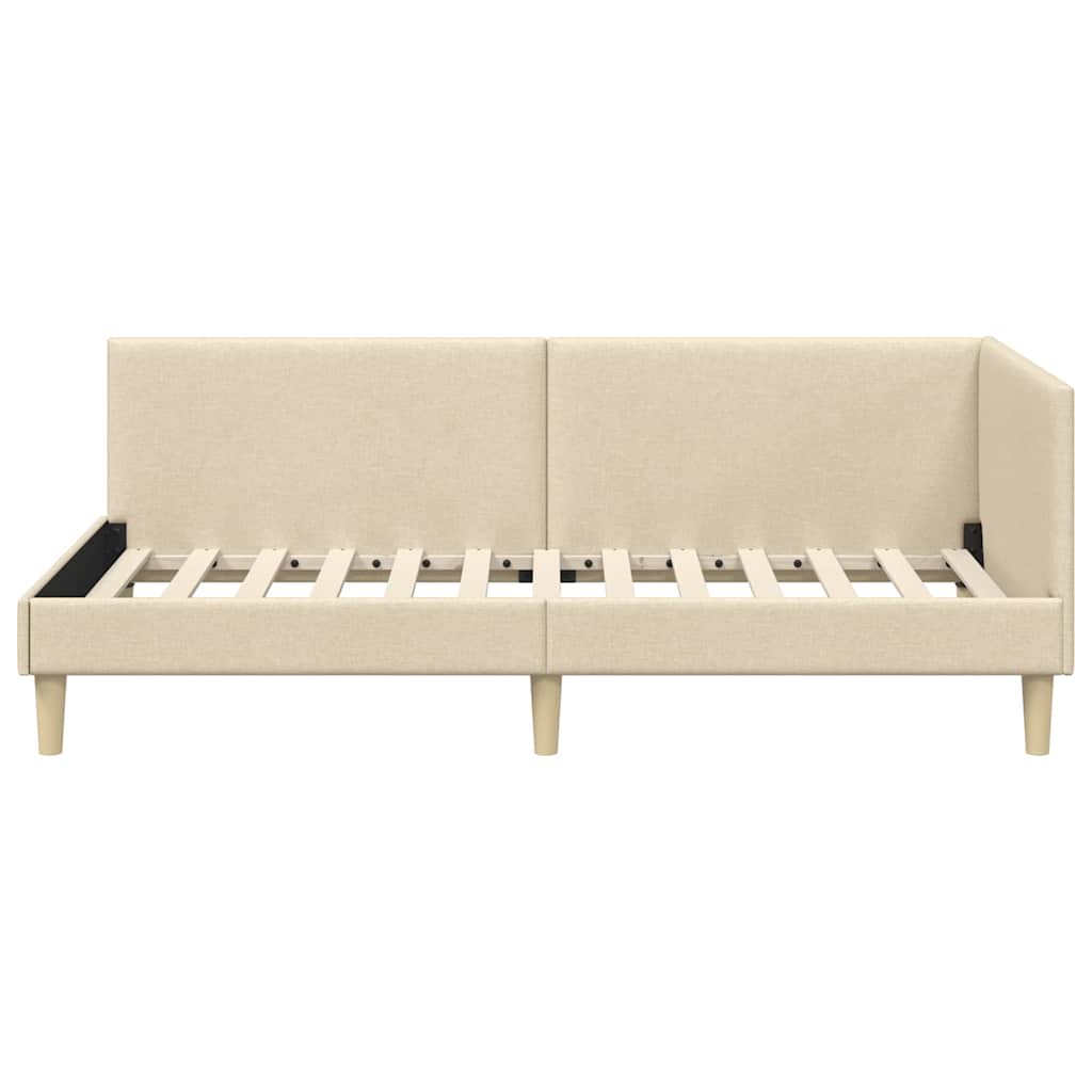 vidaXL Cadru de pat colțar cu headboard Crem 90 cm x 200 cm Catifea
