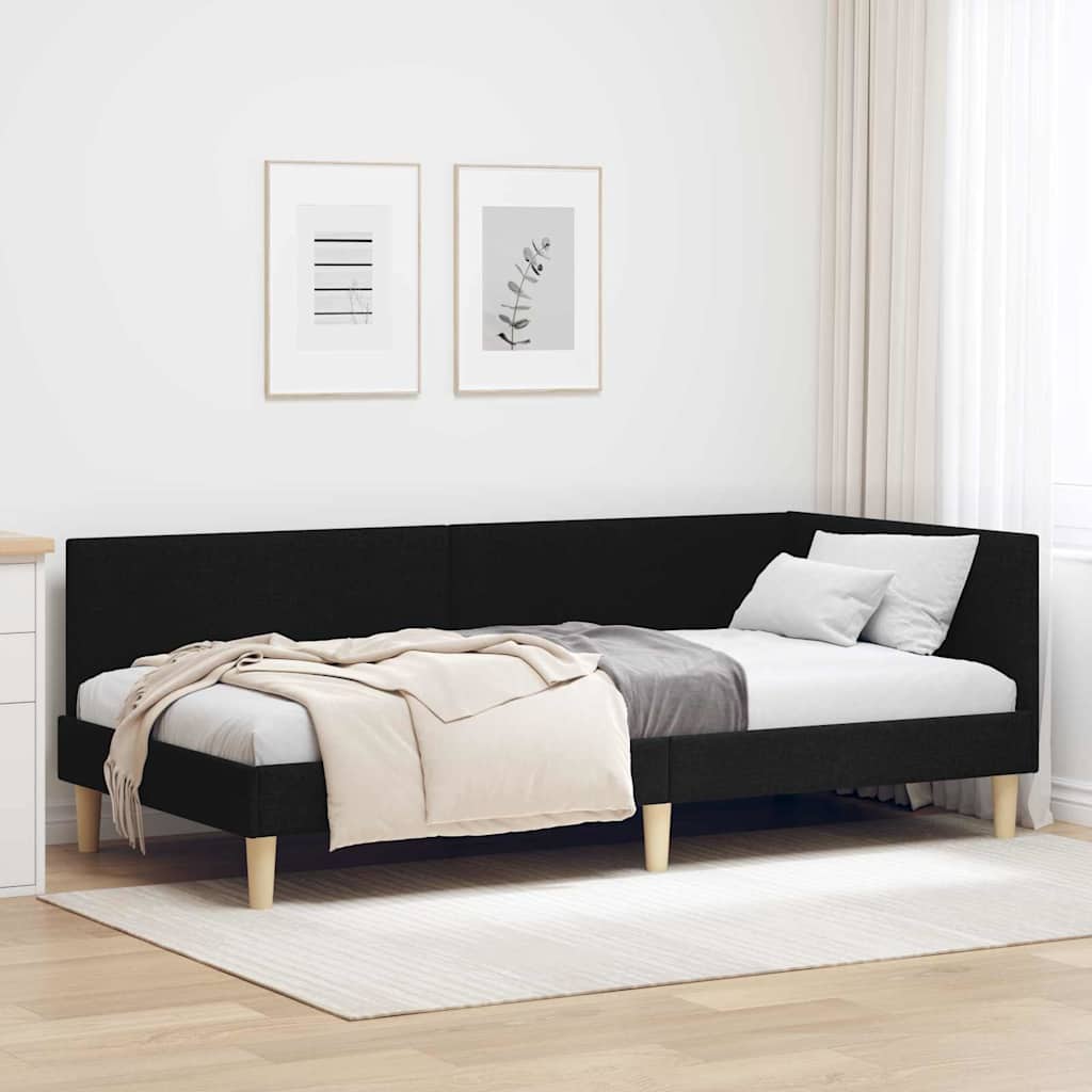 vidaXL Cadru de pat colțar cu headboard Negru 100 cm x 200 cm Catifea