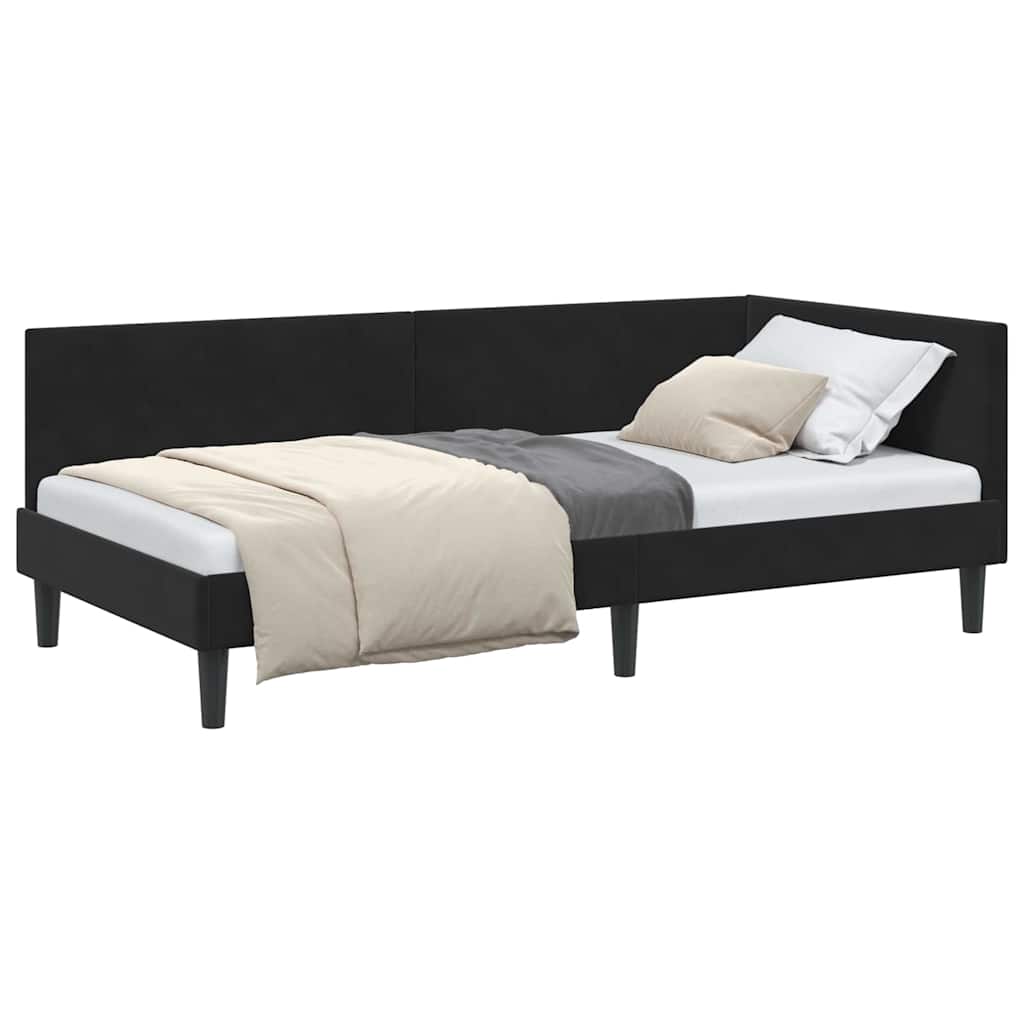 vidaXL Cadru de pat colțar cu headboard Negru 80 cm x 200 cm Catifea