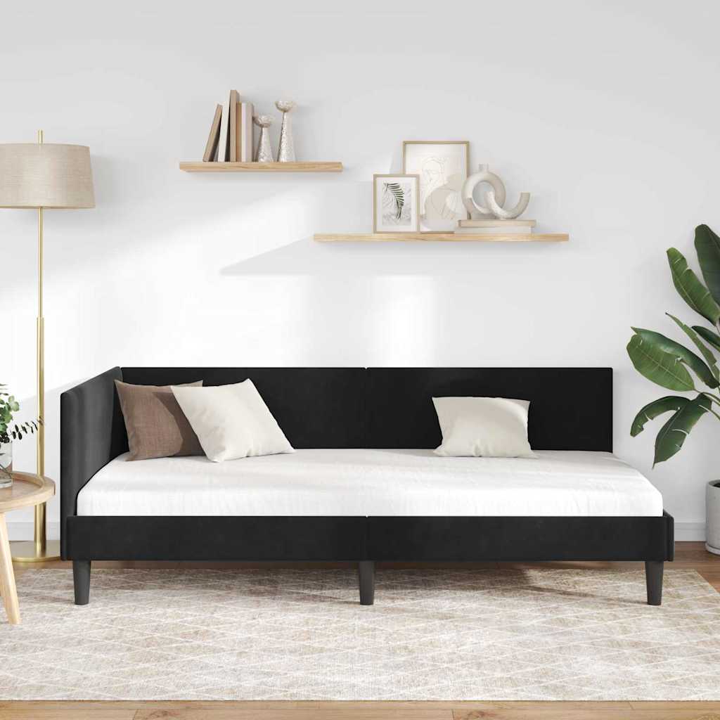 vidaXL Cadru de pat colțar cu headboard Negru 80 cm x 200 cm Catifea