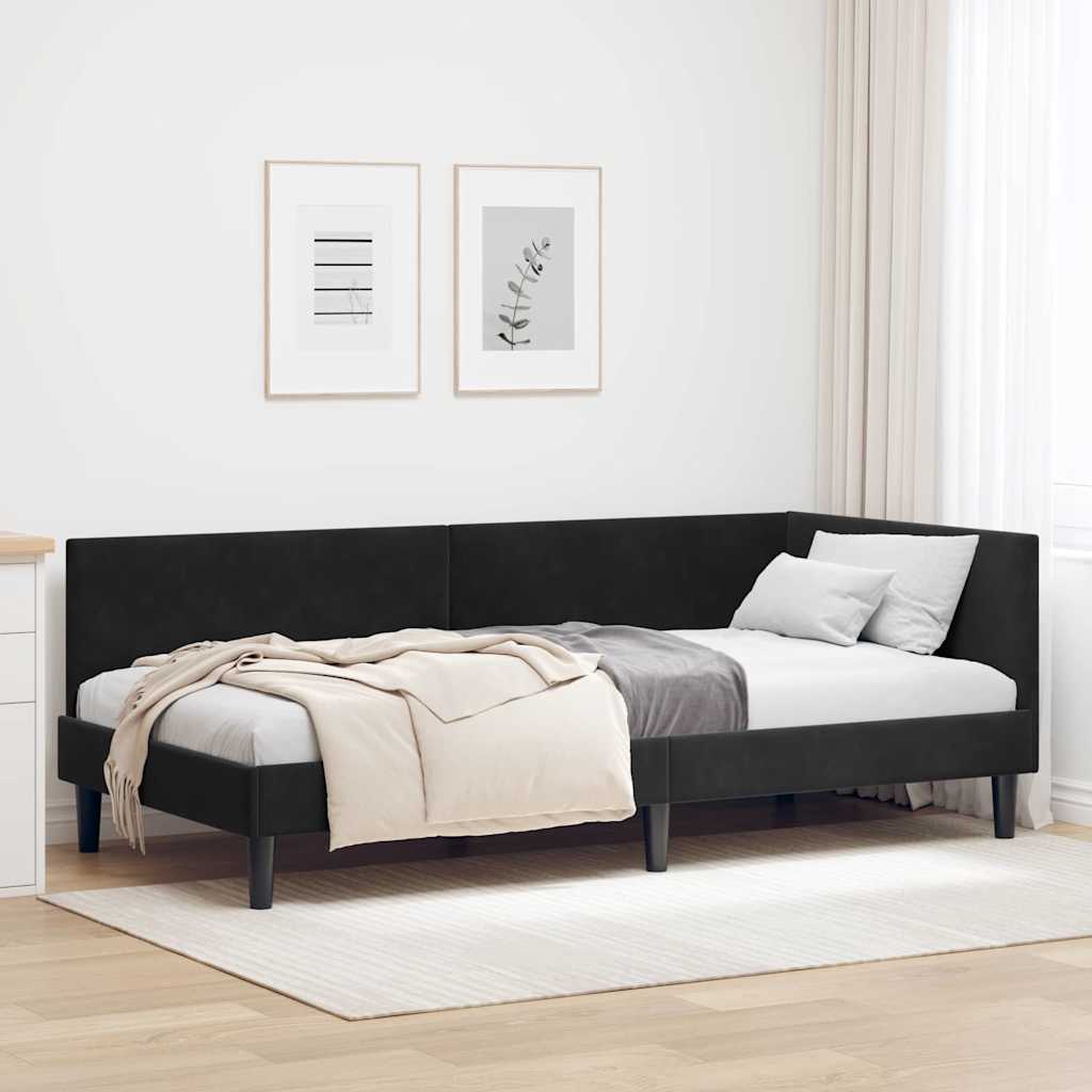 vidaXL Cadru de pat colțar cu headboard Negru 80 cm x 200 cm Catifea
