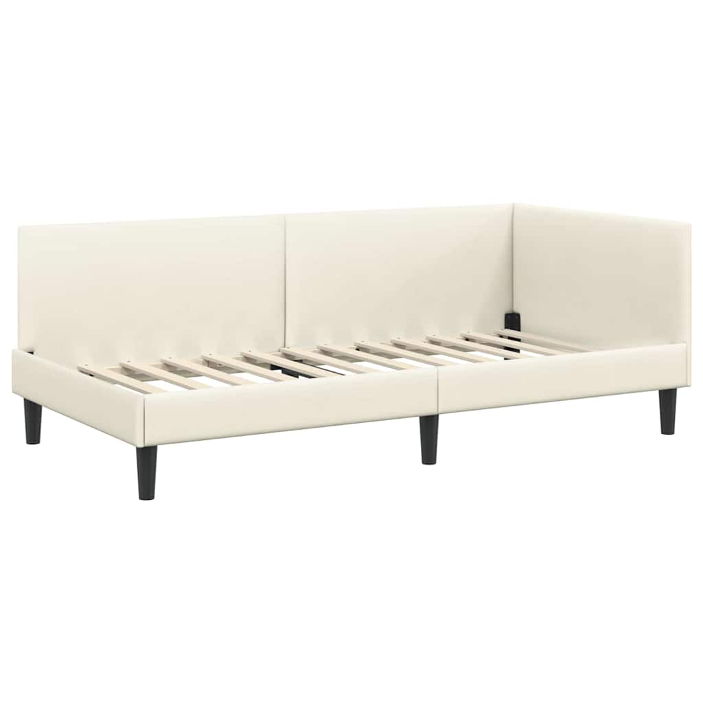 vidaXL Cadru de pat colțar cu headboard Crem 90 cm x 190 cm Catifea