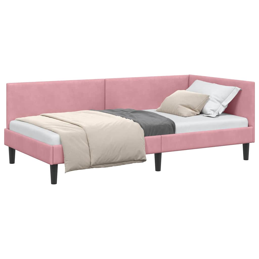 vidaXL Cadru de pat colțar cu headboard Roz 90 cm x 200 cm Catifea