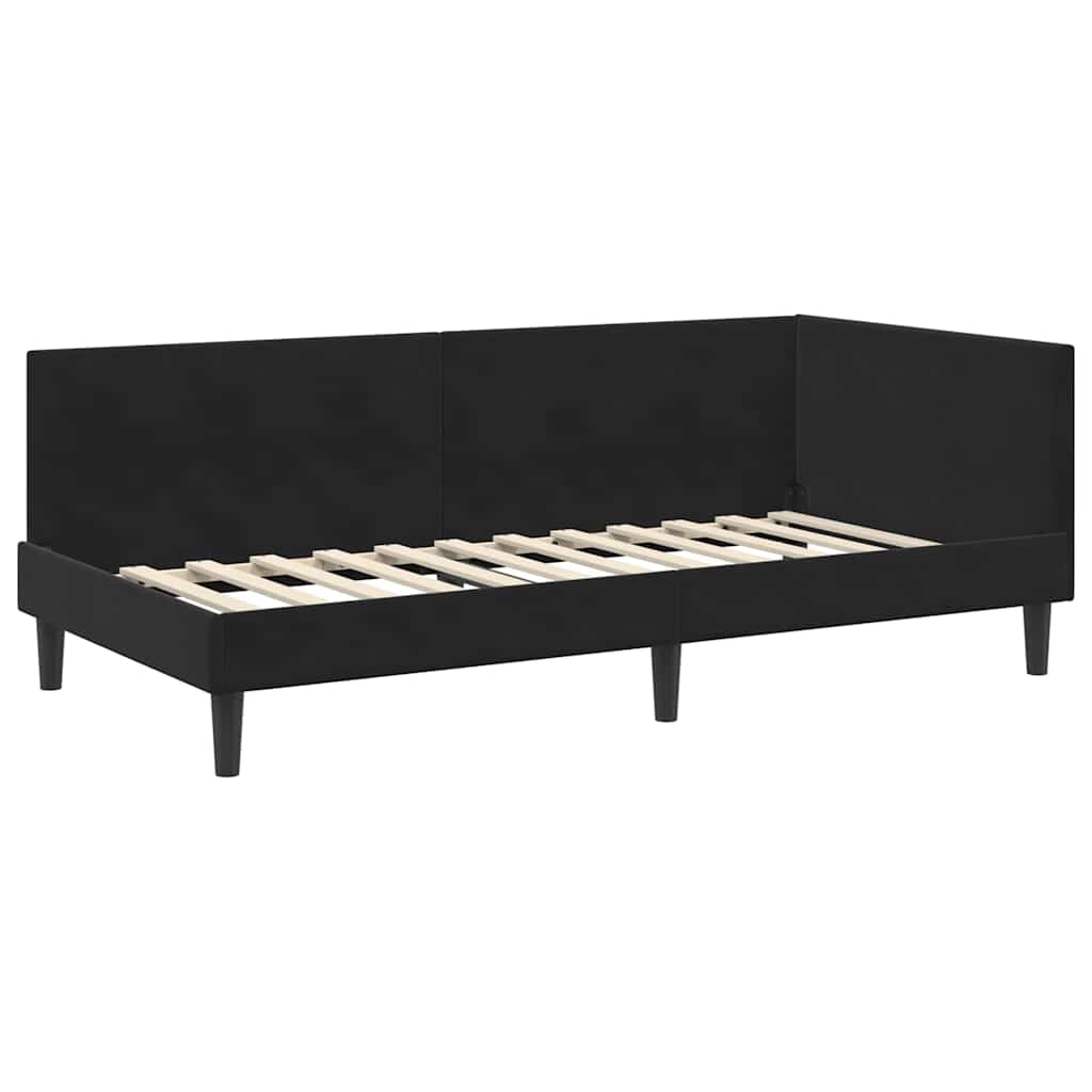 vidaXL Cadru de pat colțar cu headboard Negru 90 cm x 200 cm Catifea