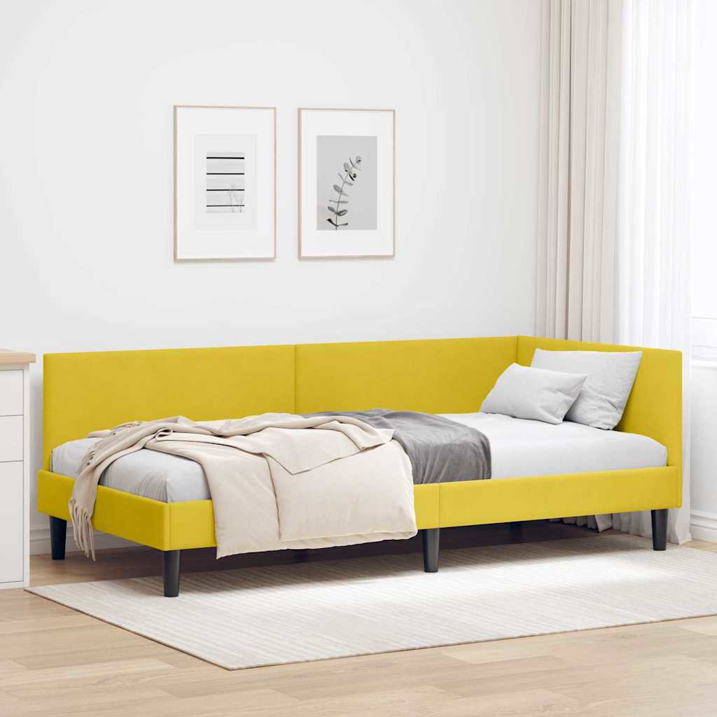 vidaXL Cadru de pat colțar cu headboard Galben 90 cm x 200 cm Catifea