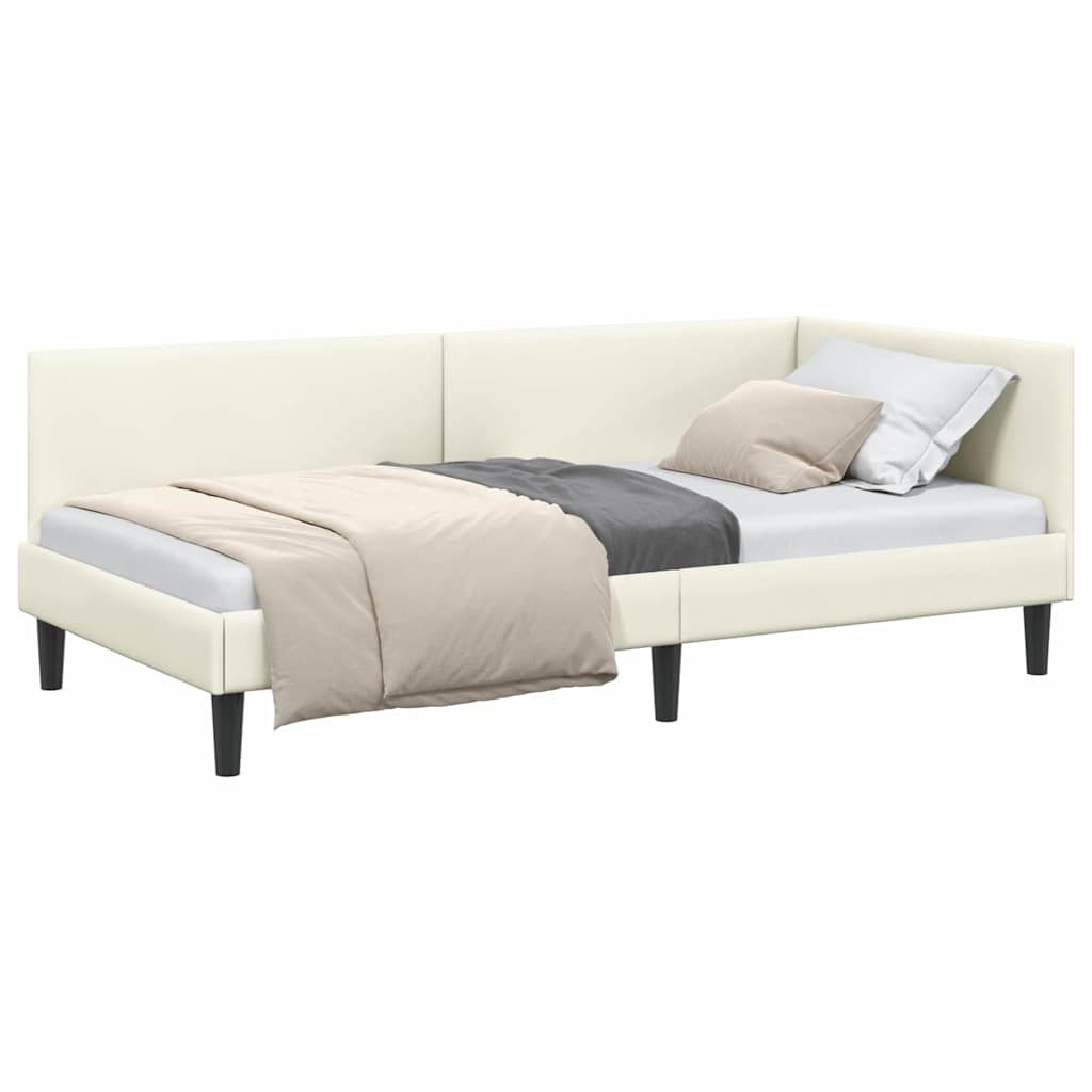 vidaXL Cadru de pat colțar cu headboard Crem 90 cm x 200 cm Catifea