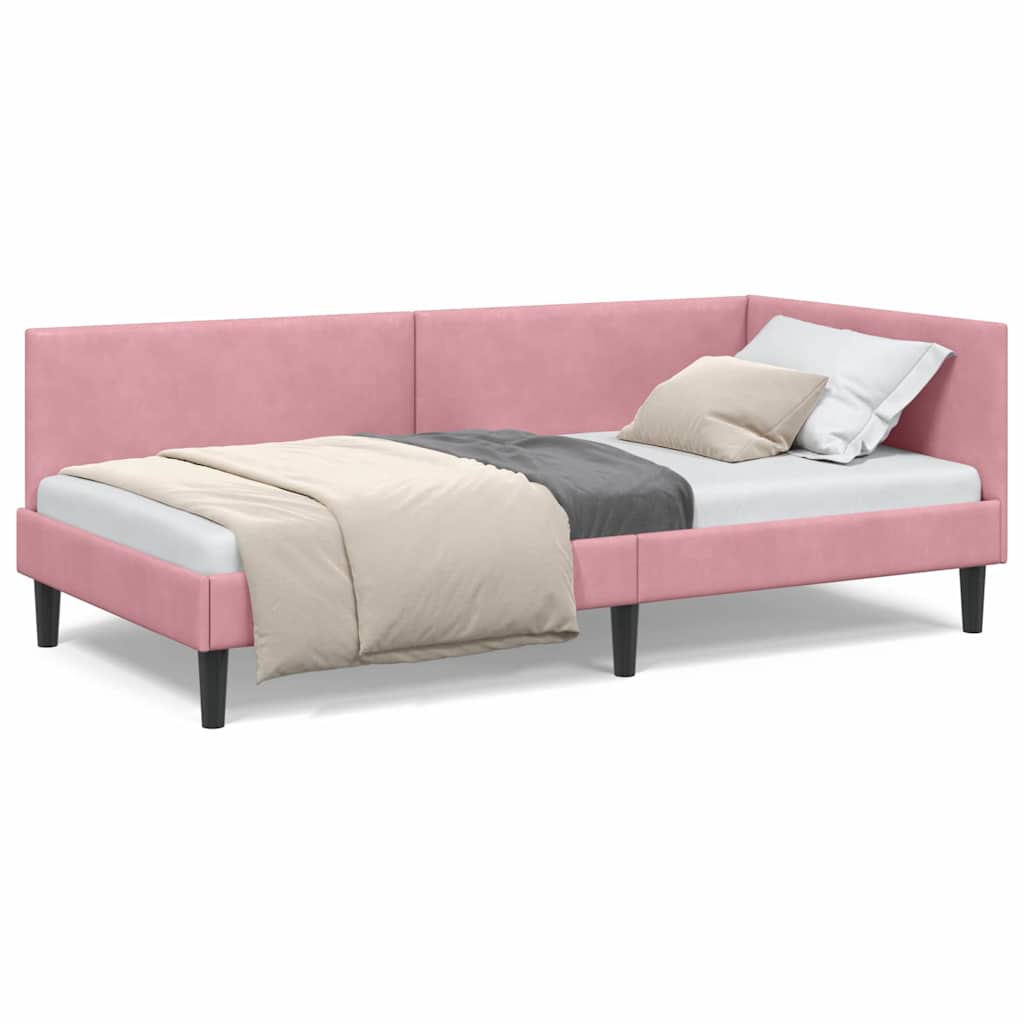 vidaXL Cadru de pat colțar cu headboard Roz 100 cm x 200 cm Catifea