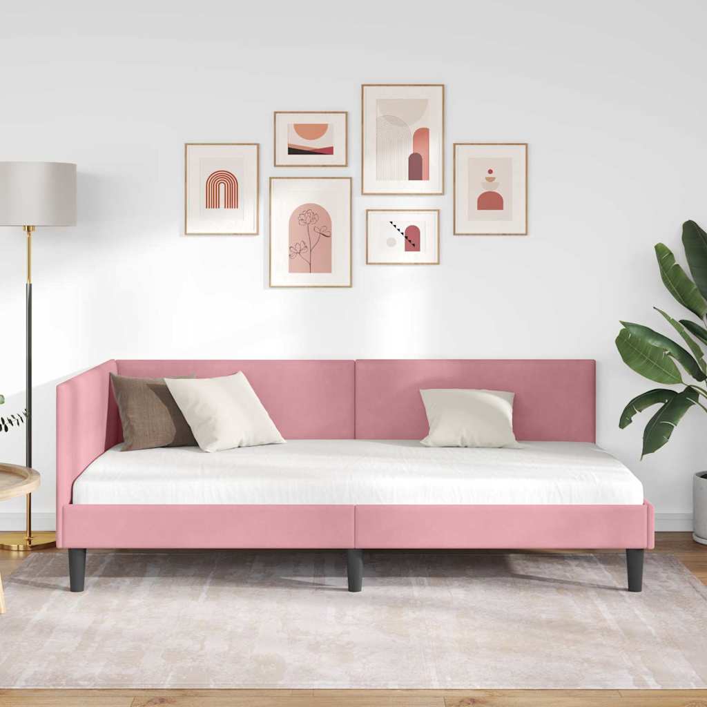vidaXL Cadru de pat colțar cu headboard Roz 100 cm x 200 cm Catifea