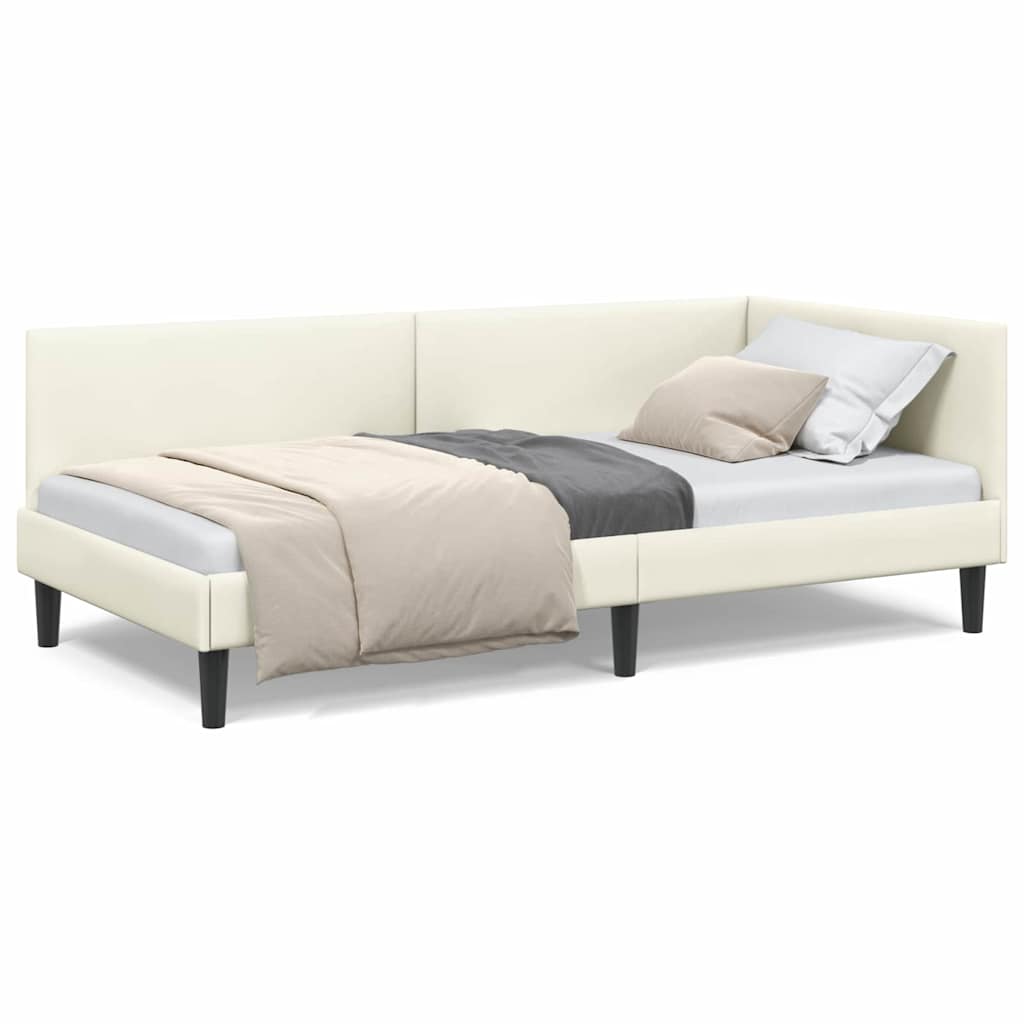 vidaXL Cadru de pat colțar cu headboard Crem 100 cm x 200 cm Catifea
