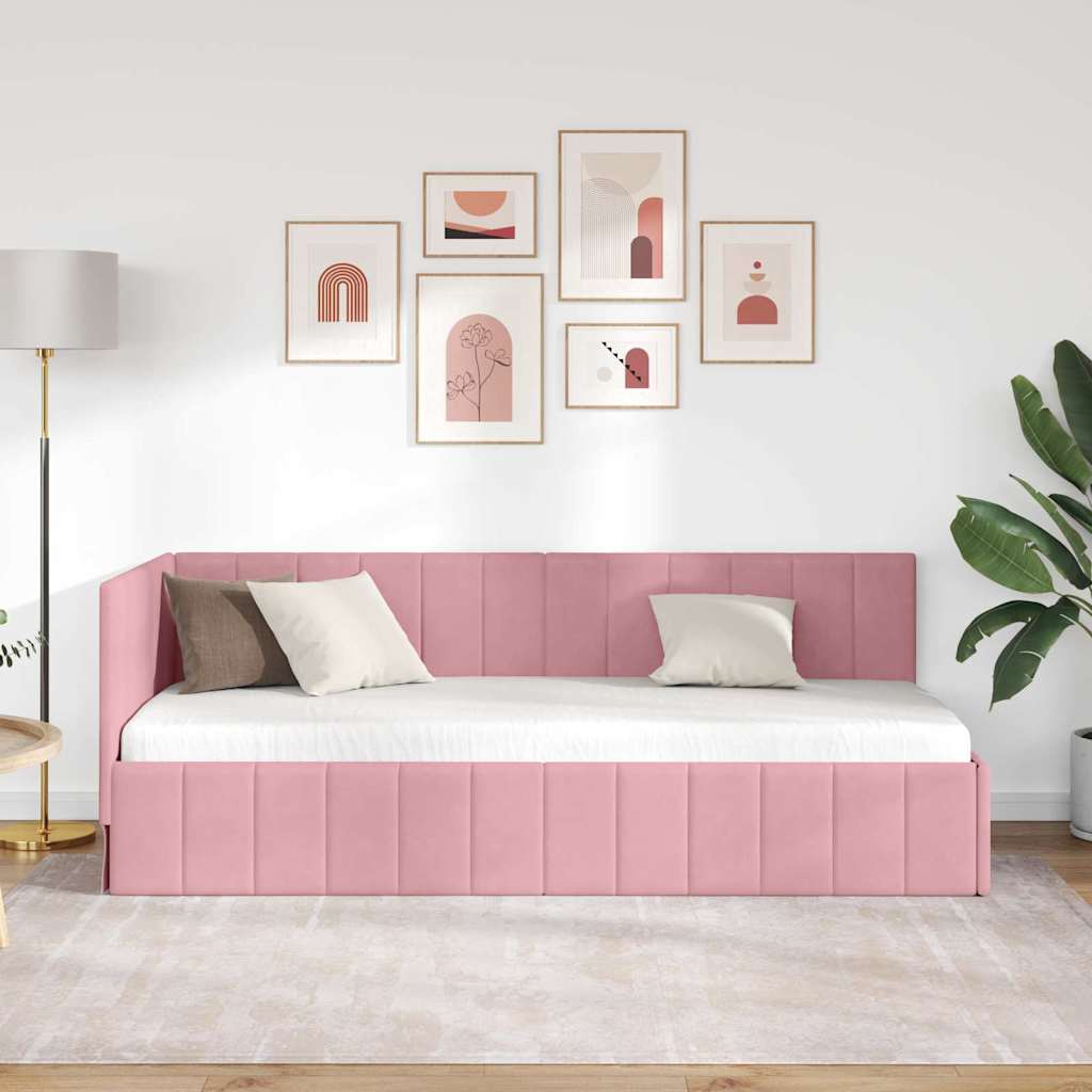 vidaXL Cadru de pat colțar cu headboard Roz 80 cm x 200 cm Catifea