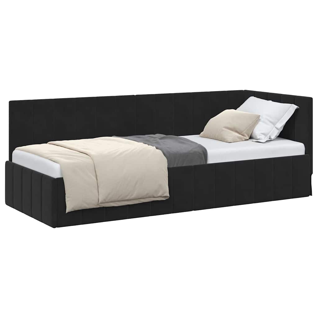 vidaXL Cadru de pat colțar cu headboard Negru 80 cm x 200 cm Catifea