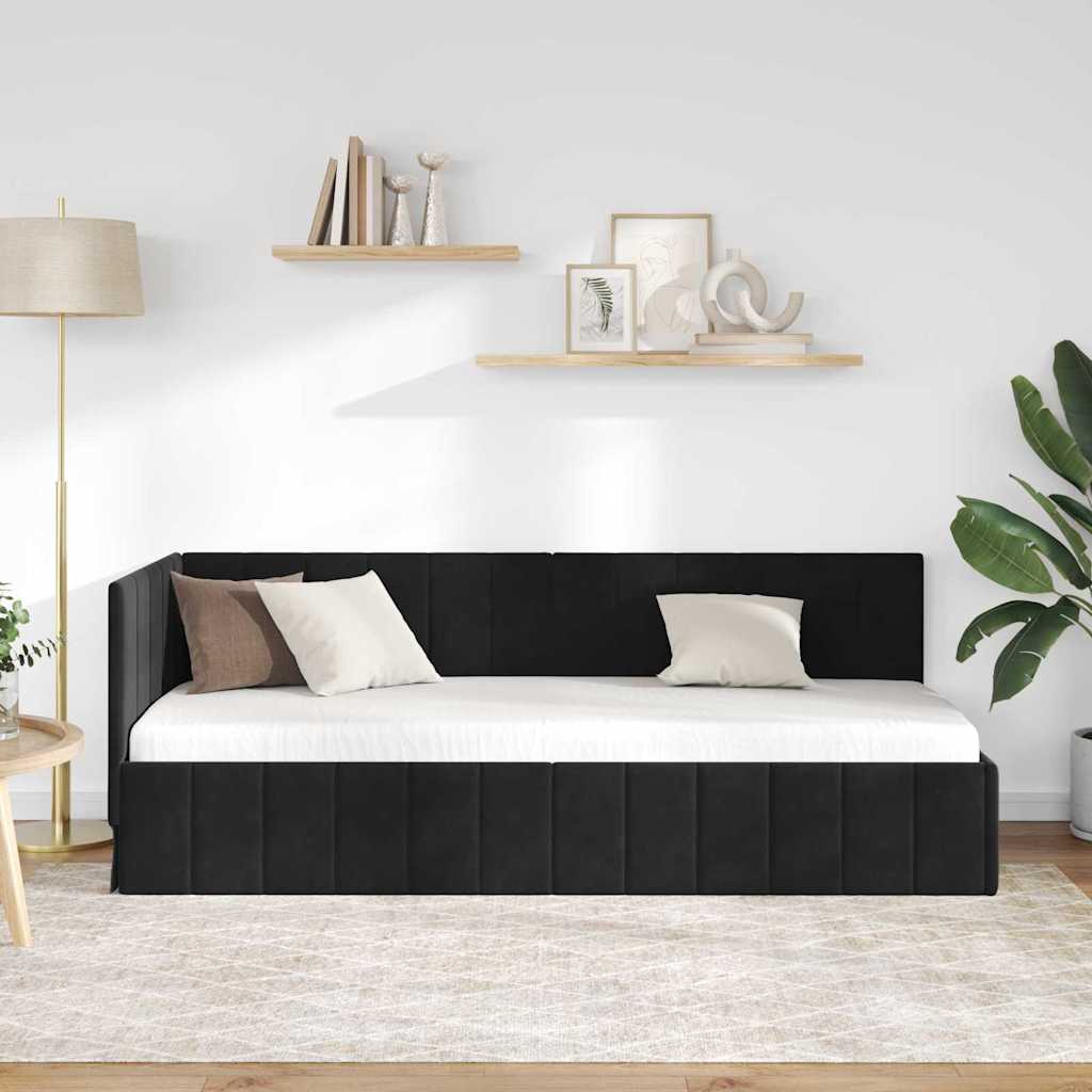 vidaXL Cadru de pat colțar cu headboard Negru 80 cm x 200 cm Catifea