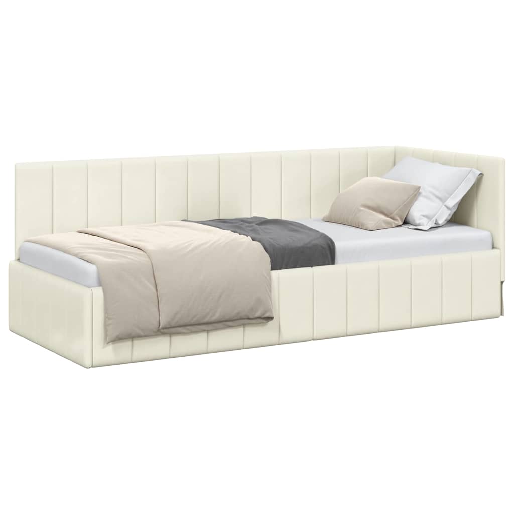 vidaXL Cadru de pat colțar cu headboard Crem 80 cm x 200 cm Catifea
