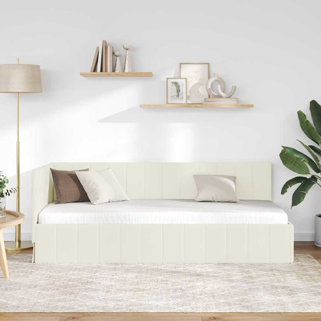 vidaXL Cadru de pat colțar cu headboard Crem 80 cm x 200 cm Catifea