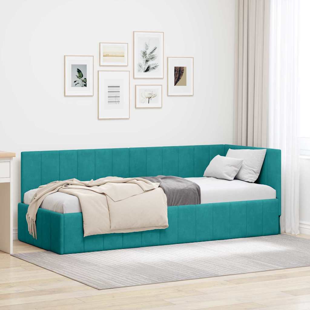 vidaXL Cadru de pat colțar cu headboard Turcoaz 80 cm x 200 cm Catifea