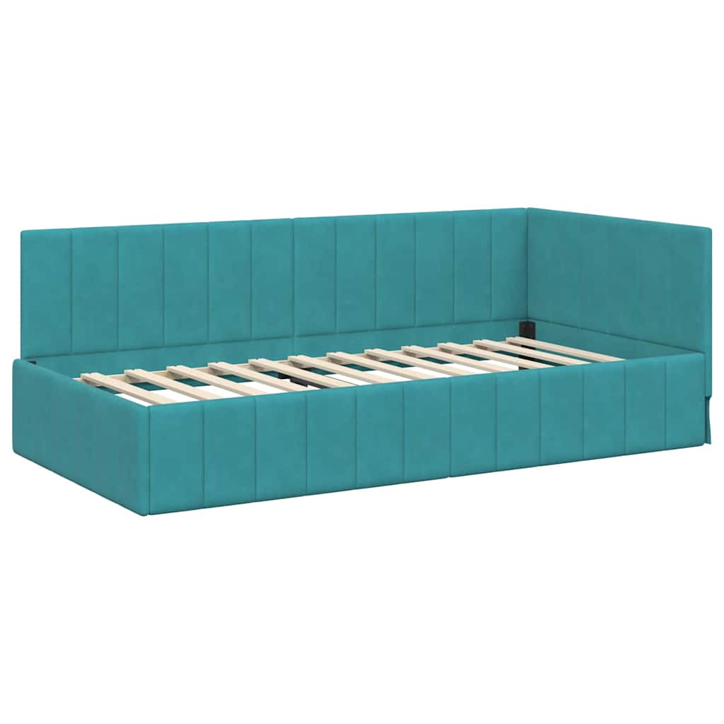 vidaXL Cadru de pat colțar cu headboard Turcoaz 90 cm x 190 cm Catifea
