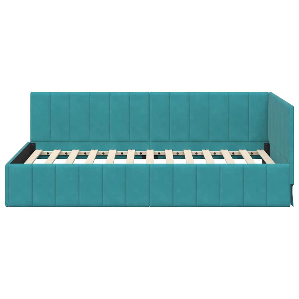 vidaXL Cadru de pat colțar cu headboard Turcoaz 90 cm x 190 cm Catifea