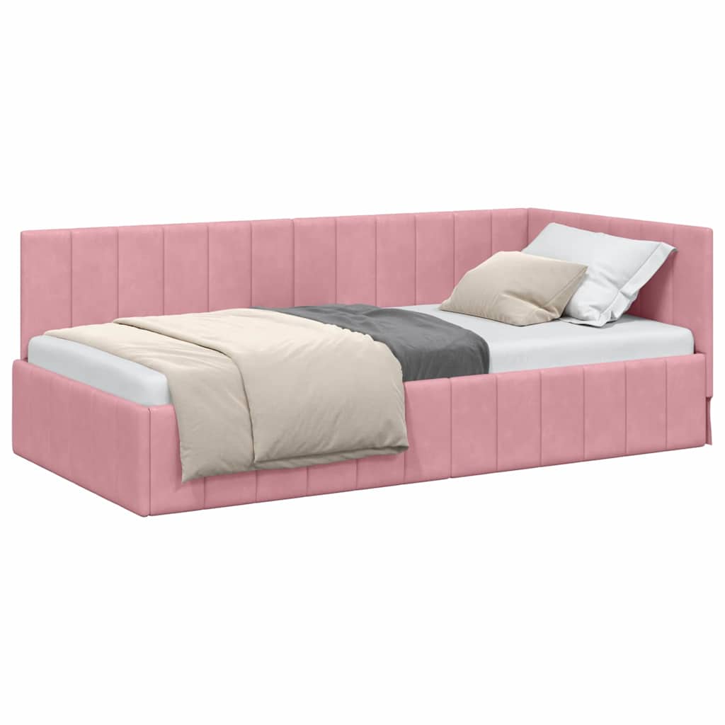 vidaXL Cadru de pat colțar cu headboard Roz 100 cm x 200 cm Catifea