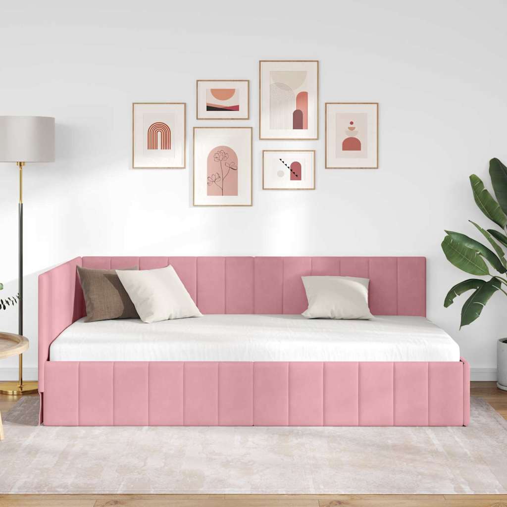 vidaXL Cadru de pat colțar cu headboard Roz 100 cm x 200 cm Catifea
