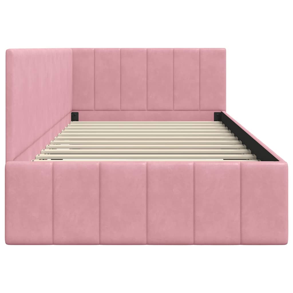 vidaXL Cadru de pat colțar cu headboard Roz 100 cm x 200 cm Catifea