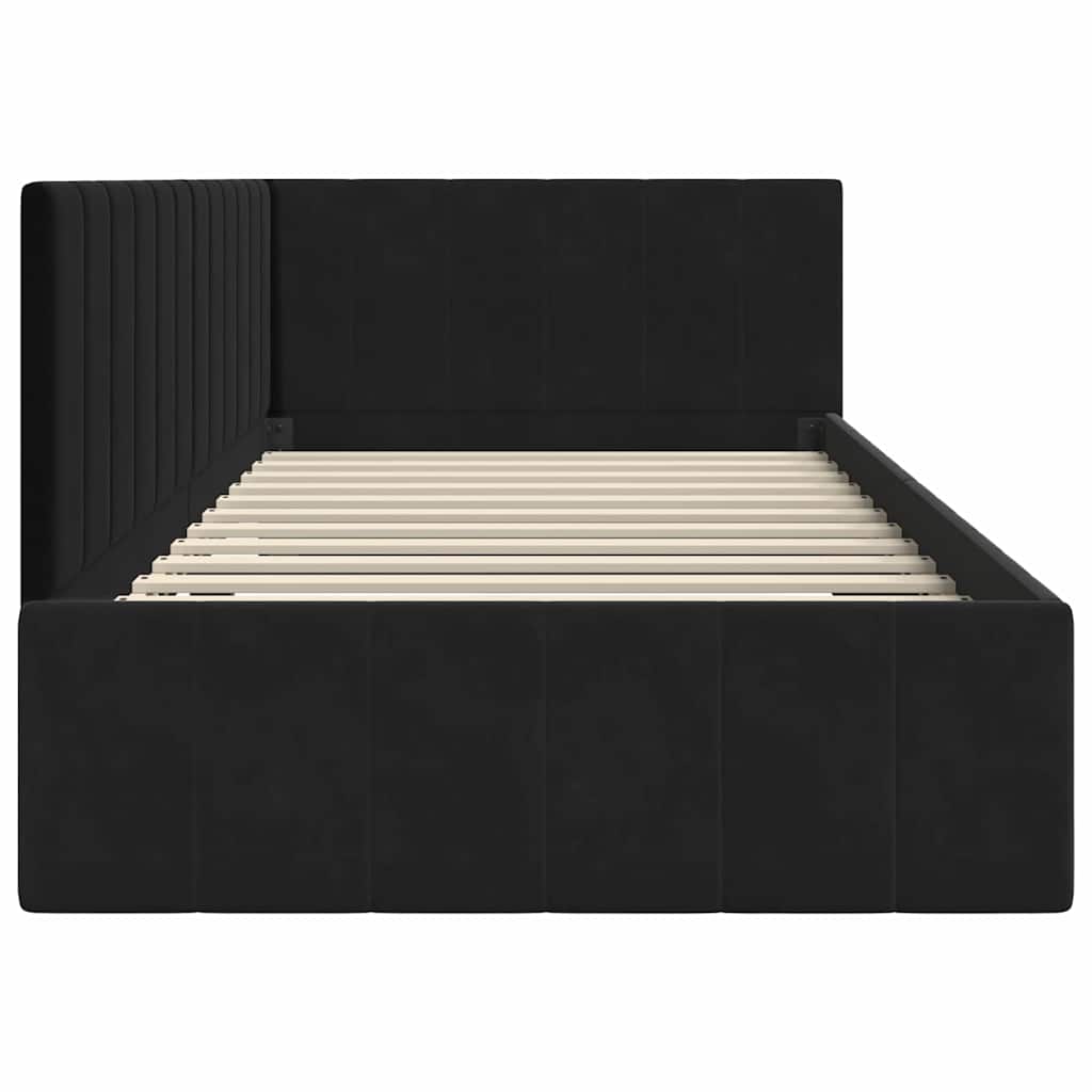 vidaXL Cadru de pat colțar cu headboard Negru 100 cm x 200 cm Catifea