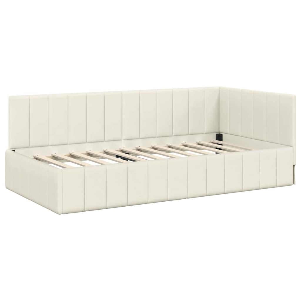 vidaXL Cadru de pat colțar cu headboard Crem 100 cm x 200 cm Catifea