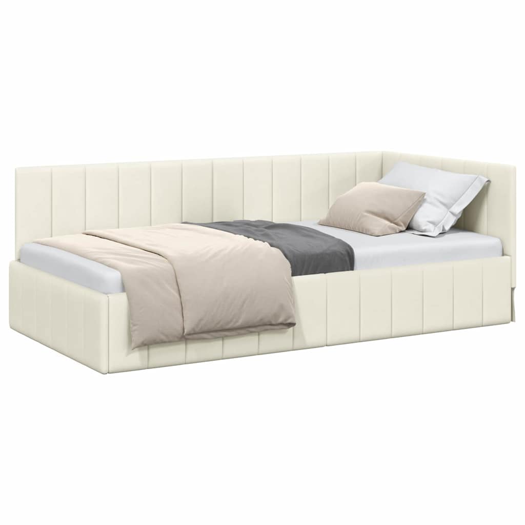 vidaXL Cadru de pat colțar cu headboard Crem 100 cm x 200 cm Catifea
