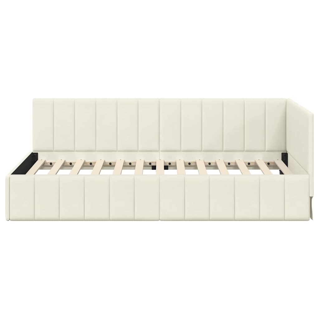 vidaXL Cadru de pat colțar cu headboard Crem 100 cm x 200 cm Catifea
