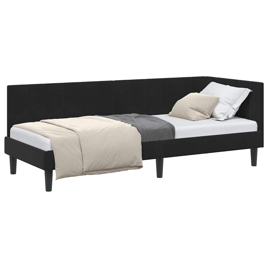 vidaXL Cadru de pat colțar cu headboard Negru 80 cm x 200 cm Catifea