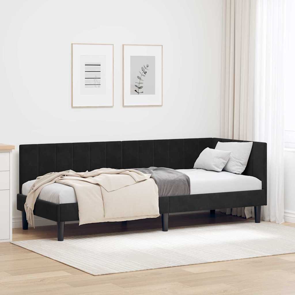 vidaXL Cadru de pat colțar cu headboard Negru 80 cm x 200 cm Catifea