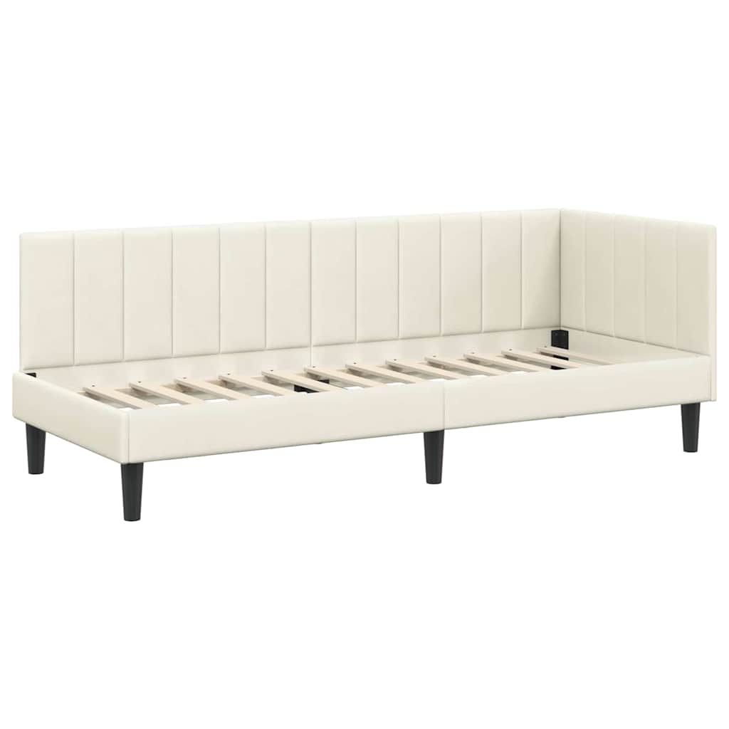 vidaXL Cadru de pat colțar cu headboard Crem 80 cm x 200 cm Catifea