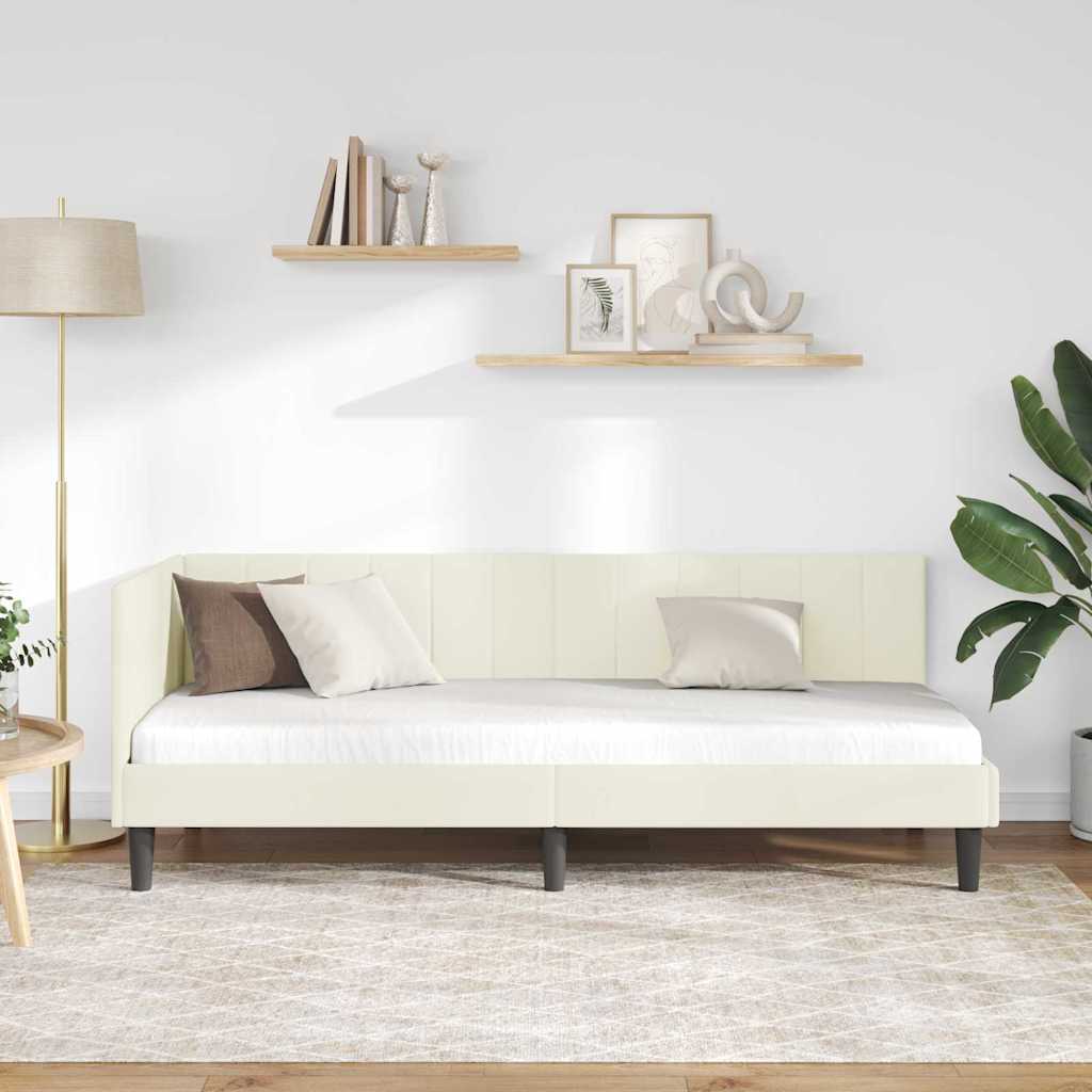 vidaXL Cadru de pat colțar cu headboard Crem 80 cm x 200 cm Catifea