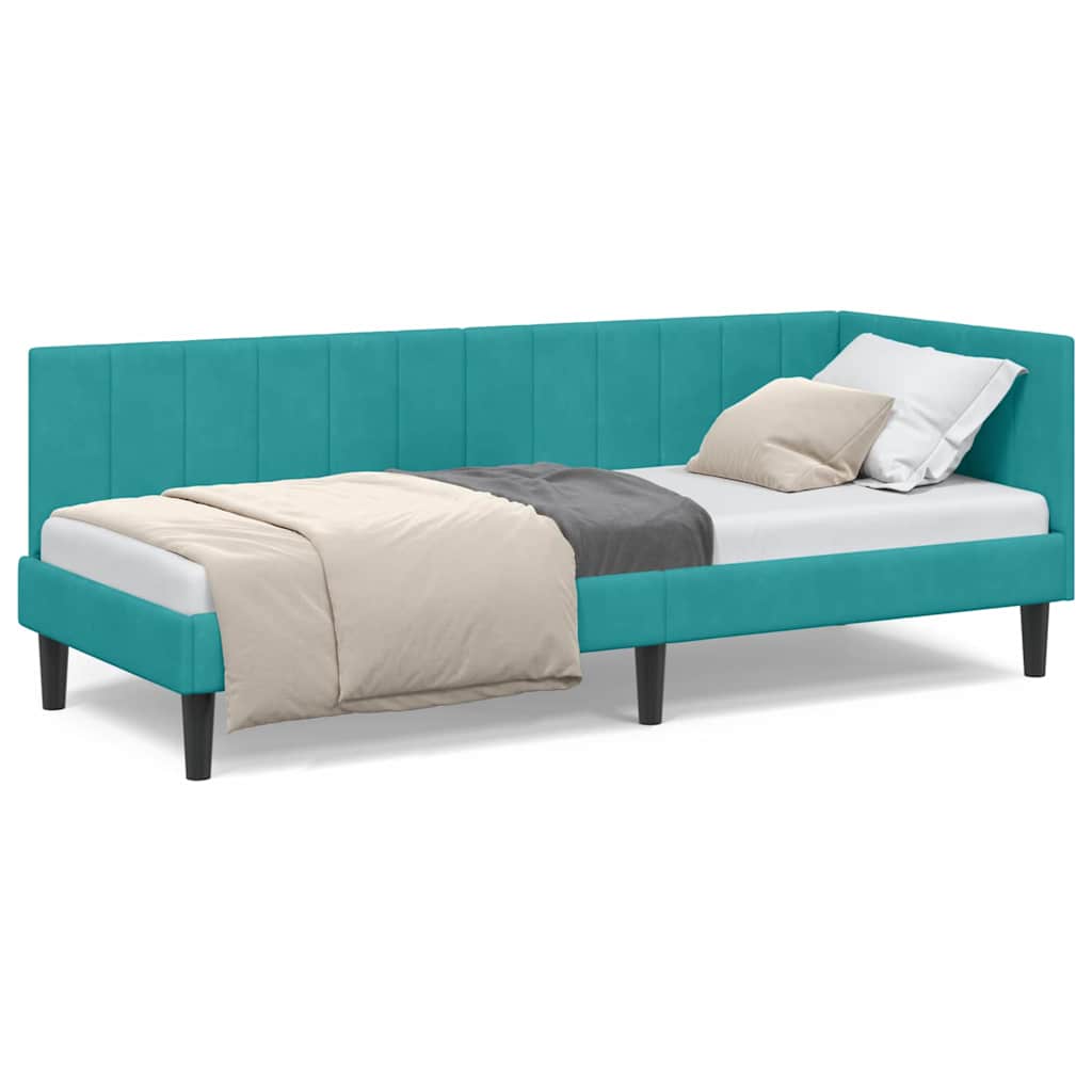 vidaXL Cadru de pat colțar cu headboard Turcoaz 80 cm x 200 cm Catifea