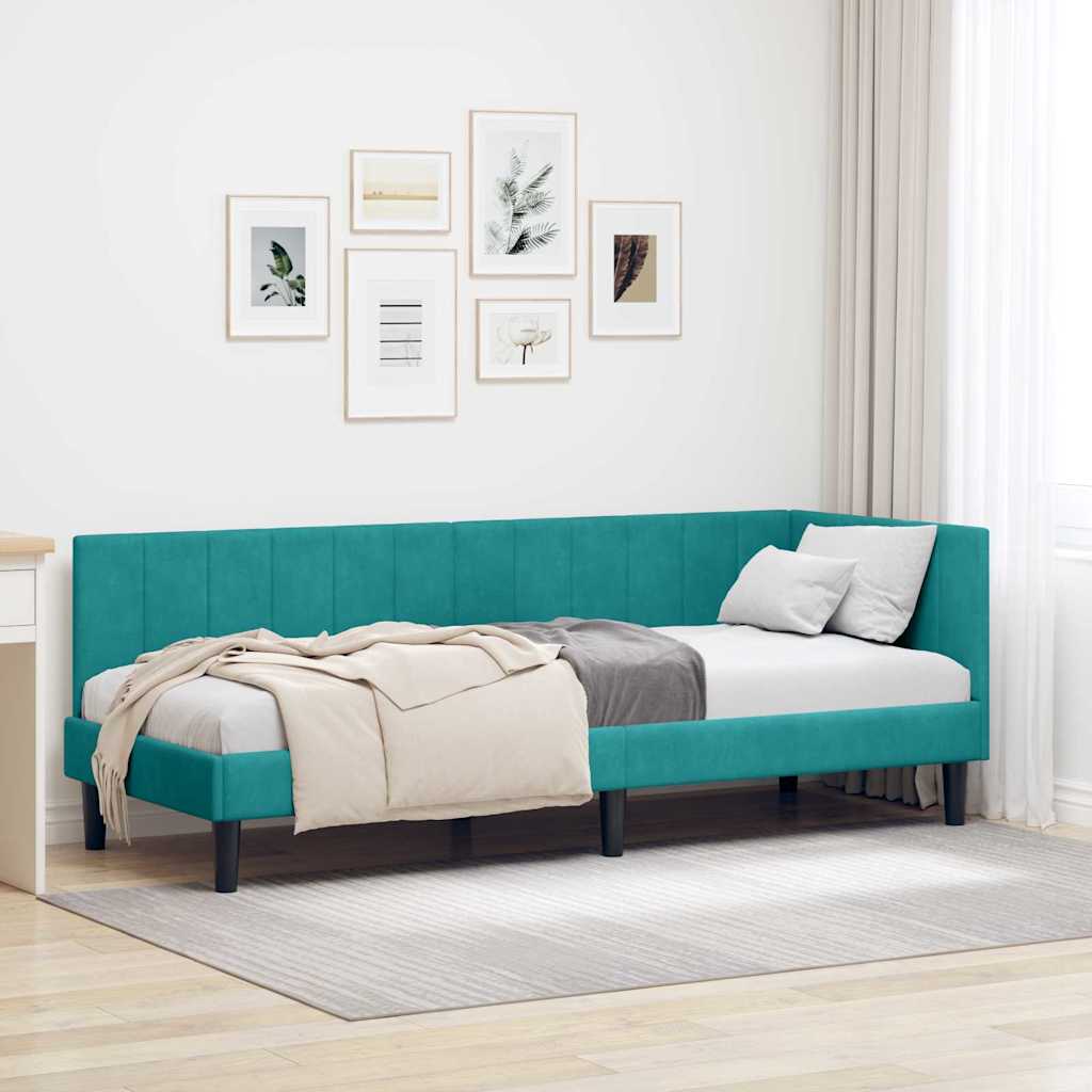 vidaXL Cadru de pat colțar cu headboard Turcoaz 80 cm x 200 cm Catifea