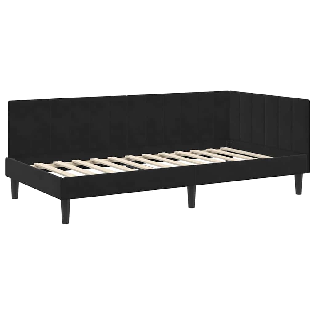 vidaXL Cadru de pat colțar cu headboard Negru 90 cm x 200 cm Catifea