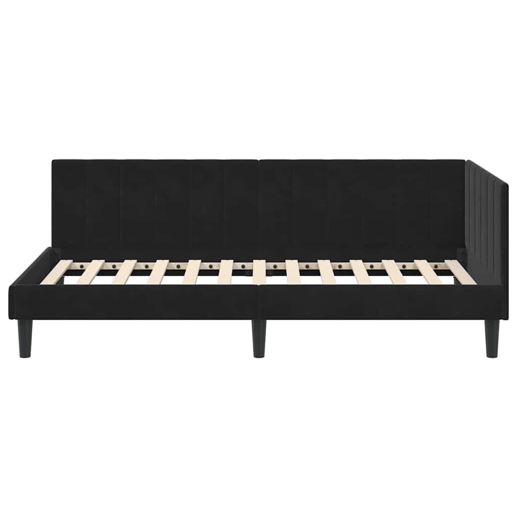 vidaXL Cadru de pat colțar cu headboard Negru 90 cm x 200 cm Catifea