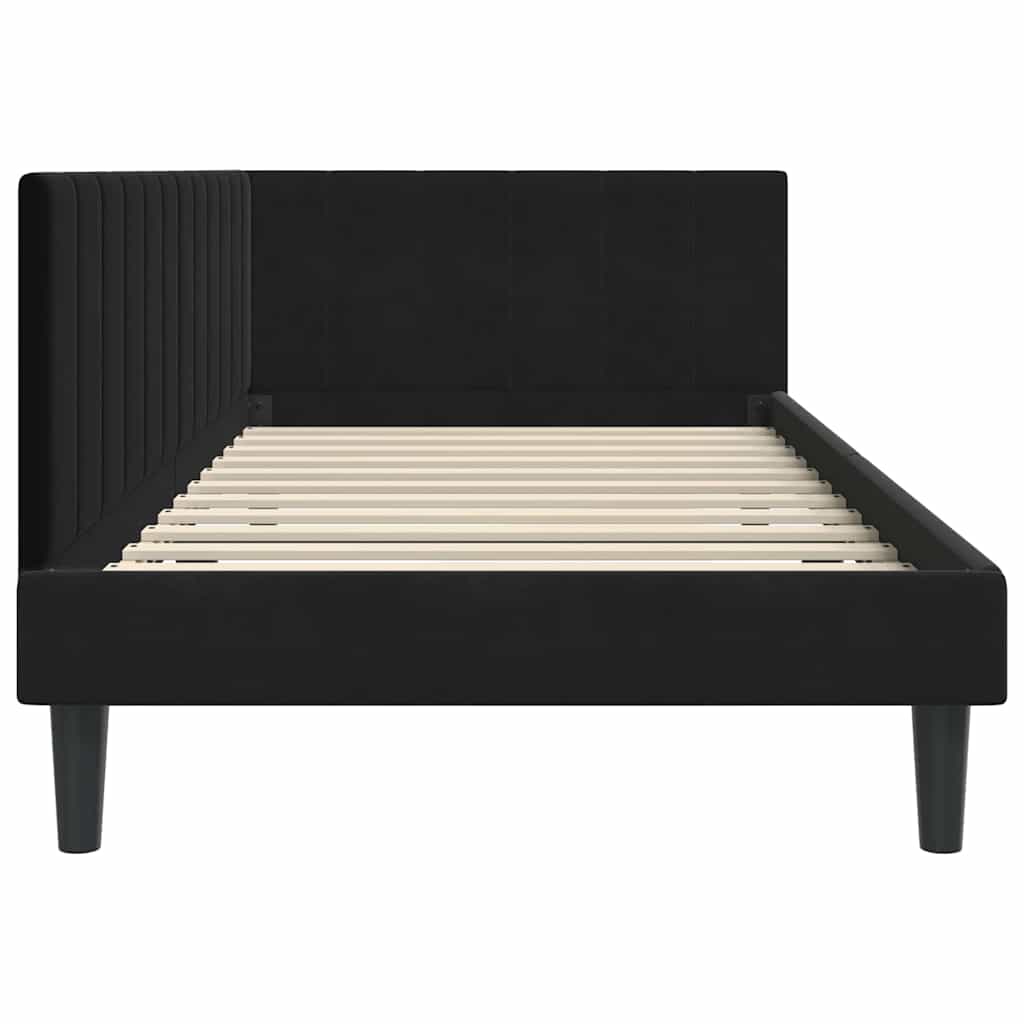 vidaXL Cadru de pat colțar cu headboard Negru 90 cm x 200 cm Catifea