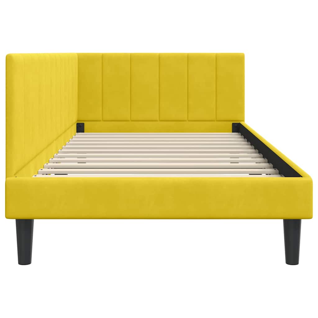 vidaXL Cadru de pat colțar cu headboard Galben 90 cm x 200 cm Catifea