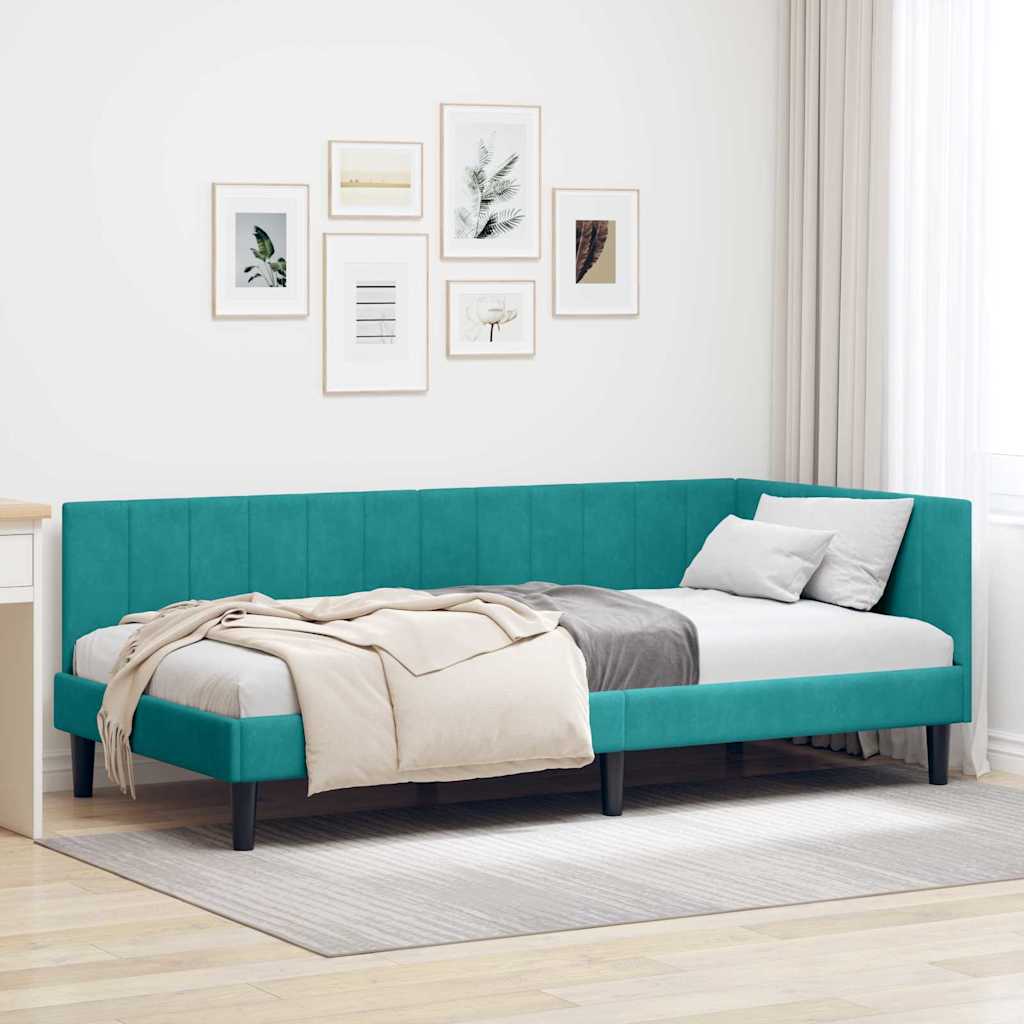 vidaXL Cadru de pat colțar cu headboard Turcoaz 90 cm x 200 cm Catifea