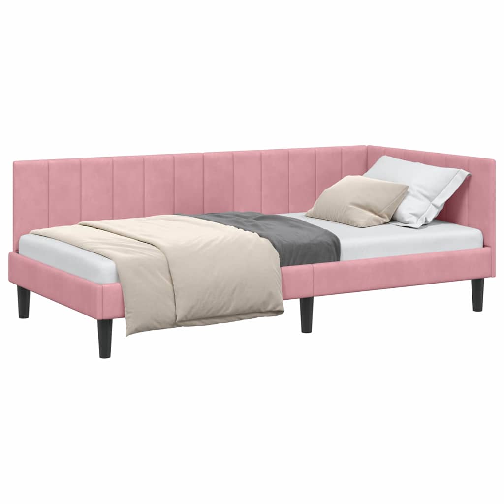 vidaXL Cadru de pat colțar cu headboard Roz 100 cm x 200 cm Catifea